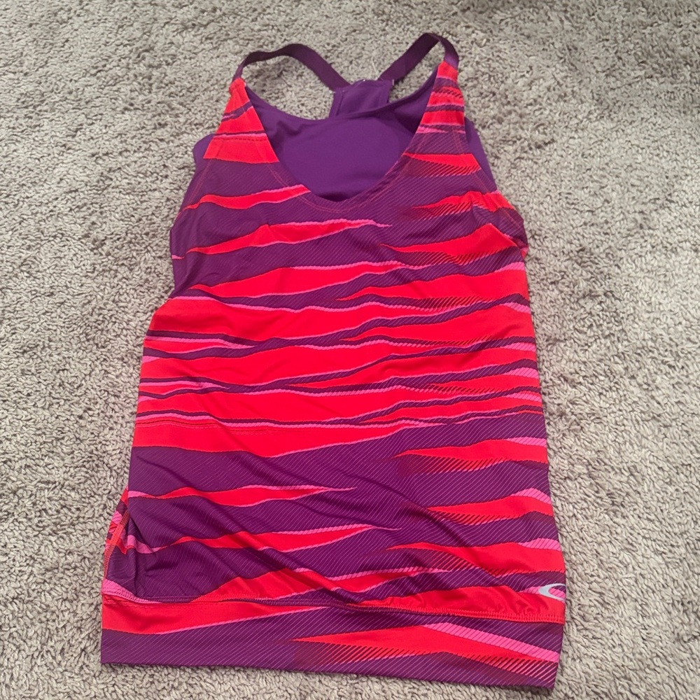 Oakley Purple and Hot Pink Striped Racerback Tank with Built-In Sports Bra